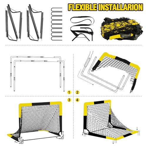 Black Yellow 6' x 4' Kid Soccer Goal and Ball Targets Set with Accessories