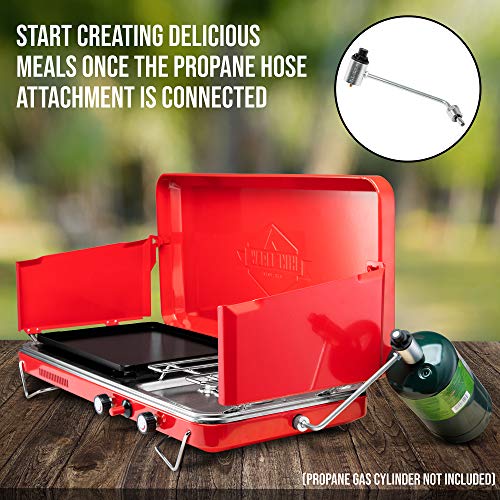 Red Hike Crew 2-in-1 Gas Camping Stove & Griddle - Portable Propane Cooker