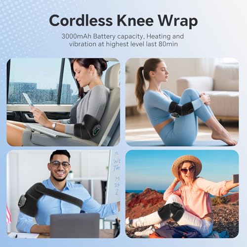 Cordless Heated Knee Massager with Vibration - Black, 2 Pack