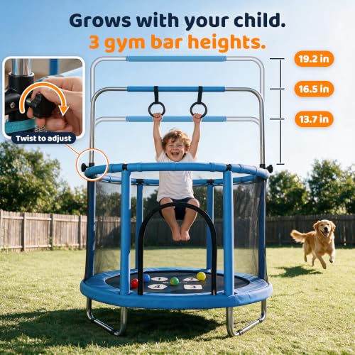 Happin 55-Inch Kids Trampoline with Safety Enclosure - Blue Adventure Variation