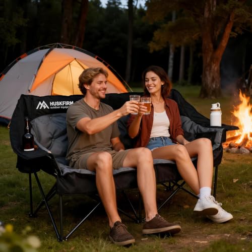 Huskfirm Oversized Double Camping Chair Black Padded Outdoor Seating