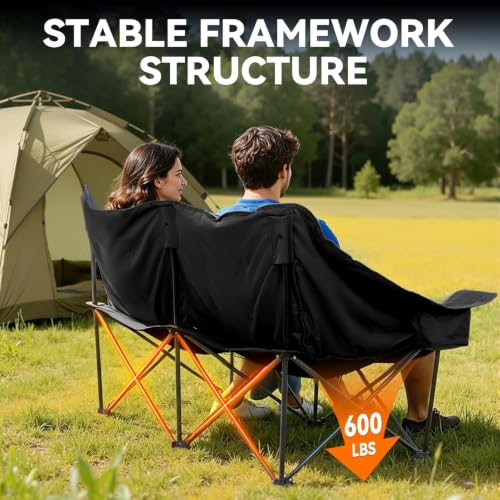 Huskfirm Oversized Double Camping Chair Black Padded Outdoor Seating