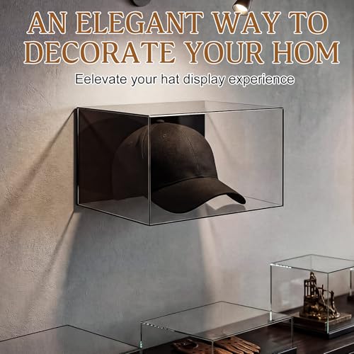 Wall Mount Baseball Hat Display Case Acrylic with UV Protection - Black Backplate