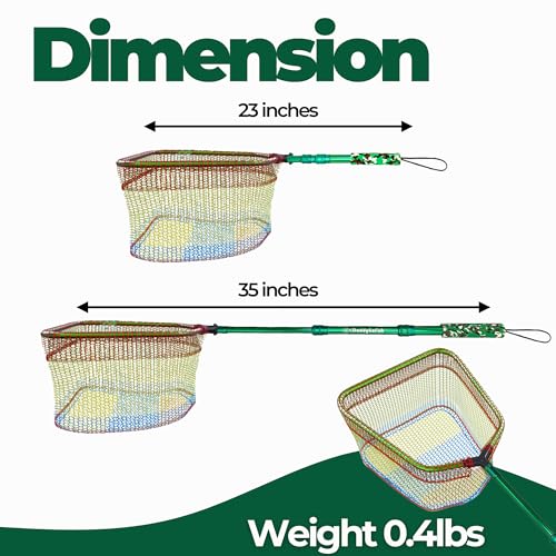 Kids Fishing Net with Bait Pouch - Collapsible Rainbow Mesh for Outdoor Play - Style 2 Green