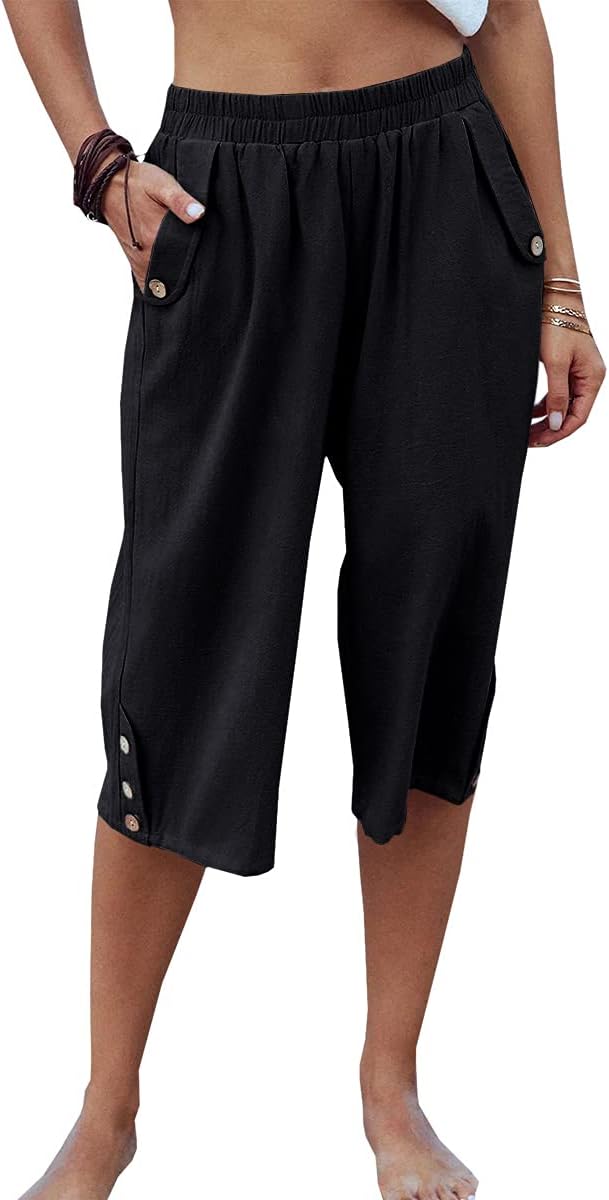 Veatzaer Women's Capri Harem Pants - Elastic Waist with Pockets | Casual Solid Yoga Trousers S-XXL