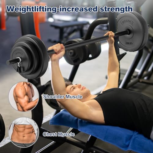 DERACY Adjustable 43lb Olympic Barbell Weight Set with 6 Plates & Foam Shoulder Pad