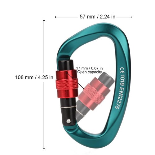 Locking Carabiner - 25kN 5600lb Climbing Carabiner Screw Gate D Shape Carabiner Green (Pack of 2)
