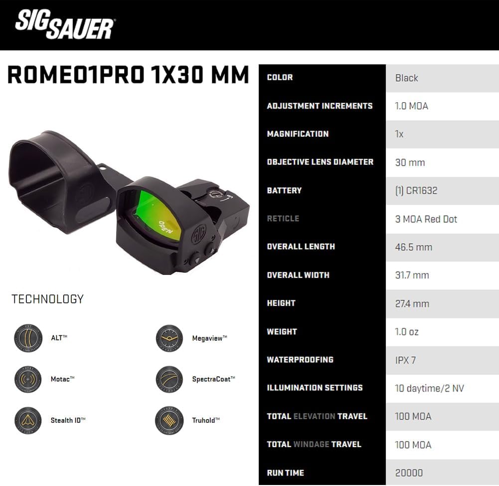 Sig Sauer ROMEO1PRO Red Dot Sight - 1x30mm 3 MOA | Durable, Fogproof, Waterproof Reflex Sight