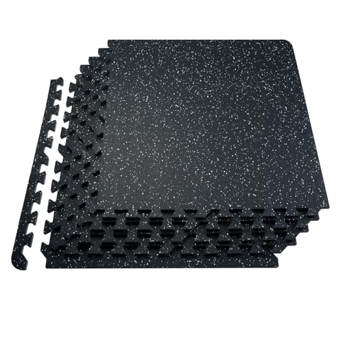VEVOR Black & White Interlocking Gym Floor Tiles 25L x 25W x 0.56In, 100 sq ft Home Workout Mat Set