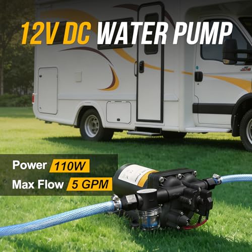12V RV Water Pump 5.0 GPM 55 PSI Black - Diaphragm Self-Priming Pump