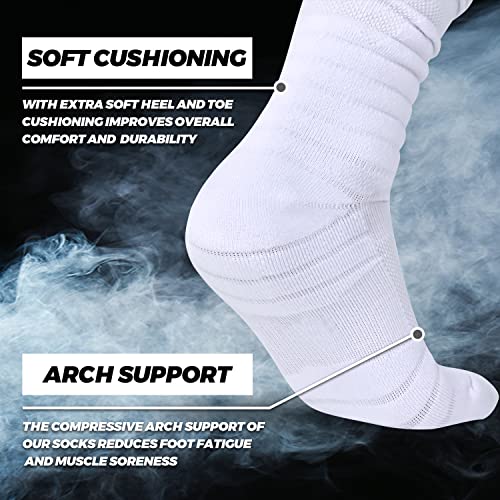 IRAMY Football Socks Ultra Long Knee High Combed Cotton with Ankle Support - Small Black White (2 Packs)