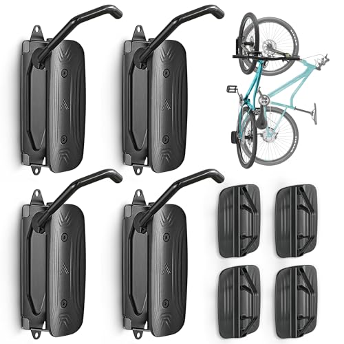 monTEK 4 Pack Swivel Bike Wall Mount Hangers for Garage, Space Saver, Heavy-Duty Steel