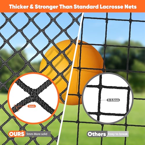 Black 5mm Lacrosse Goal Net Replacement 6'x6'x7' for Heavy-Duty Practice