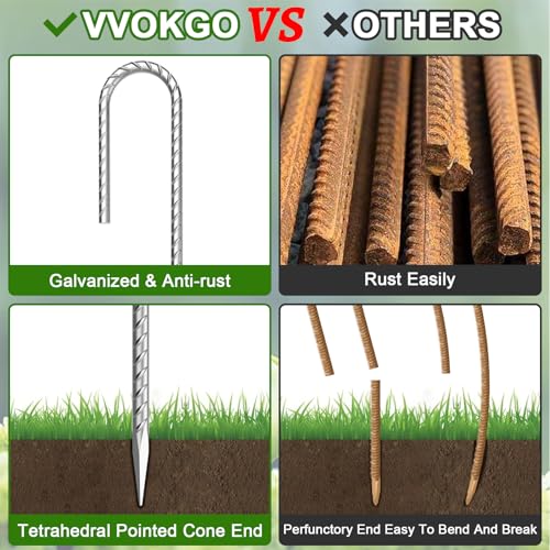 VVOKGO 12-Inch Galvanized Rebar Stakes with J Hook - Heavy Duty Garden & Tent Stakes (95 pcs, Φ1/4")