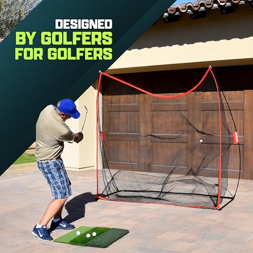 GoSports 7'x7' Golf Practice Net - Red, Portable Indoor/Outdoor Hitting