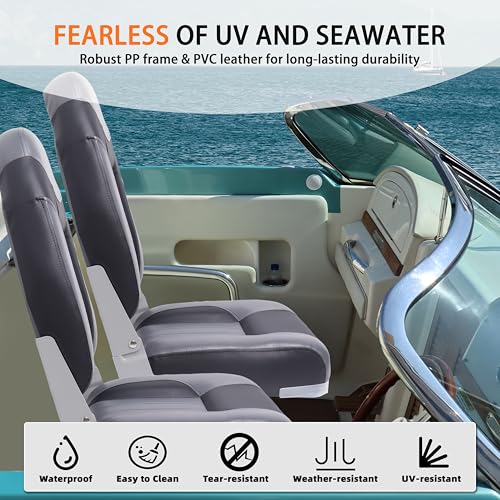QCUNMAG Dark Gray & Black High Back Boat Seat Marine Fishing Seat Deluxe