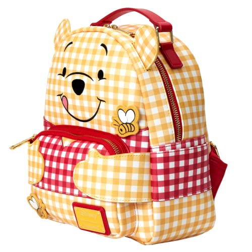Winnie the Pooh Gingham Mini Backpack - Vegan Leather, Adjustable Straps