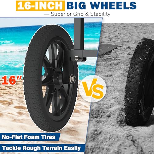 Heavy-Duty Kayak Cart with 16-Inch No-Flat Wheels, Adjustable Canoe Dolly Support up to 300 lbs