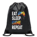 Pishovi Eat Sleep Game Repeat Drawstring Waterproof Backpack, Sports Bag for Men & Women, Player Gifts for Game Lovers