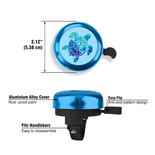 WIRESTER Blue Aluminum Round Bike Bell, Classic Ring Bicycle Bell, Bike Accessories Bell Ring for Adults Kids Girls Boys - Blue Sea Turtle