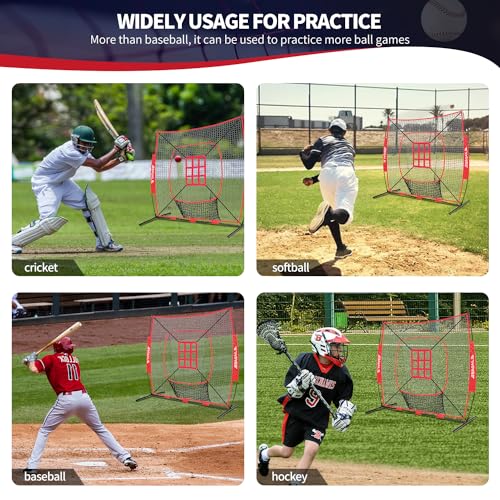 BAGAIL 7x7 ft Red Strike Zone Baseball & Softball Practice Net for Batting Hitting
