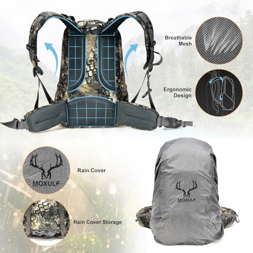 MOXULE Hunting Backpack with Rain Cover - 25L Camo Day Pack