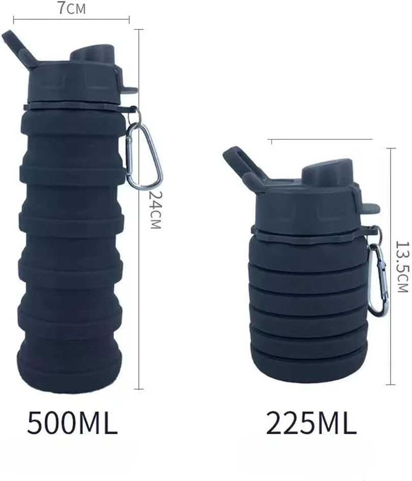 Skiennix Collapsible Water Bottles - 2 Pack Silicone Design with Carabiner | 500ml Portable Sport Bottles (Black & Blue)
