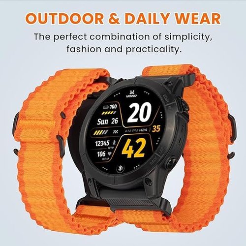 BANSO 26mm Quick Fit Nylon Watch Band for Garmin Fenix 5X/6X/7X/8 51mm Watch Band, 26mm Watch Bands for Garmin Instinct 2X /2X Solar/Instinct 3 50mm (Deep Grey and Orange)