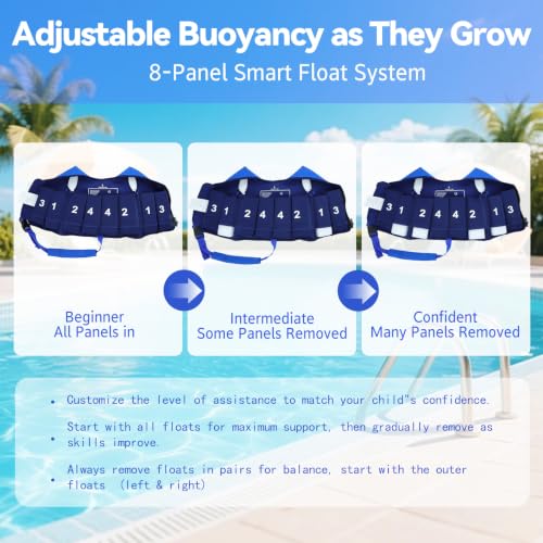 Toddler Swim Vest with Removable Floatation Pads Navy Blue Small 2-3Y - Adjustable Safety Strap & Zip