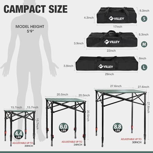 VILLEY Green Medium Folding Camping Table - Portable Aluminum Outdoor Square Table