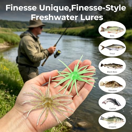 Floating Sea Urchin Creature Baits for Bass Fishing - Mixed Colors, 2.75in, 12 Pcs