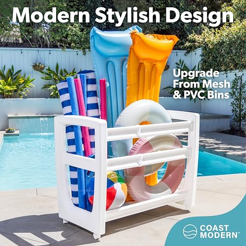 Coast Modern Pool Organizer with Wheels – Large Waterproof Storage Rack for Pool Toys & Accessories