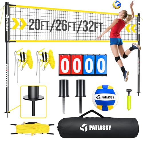Patiassy Black and Yellow Portable Volleyball Net Set, Adjustable 20-32FT & Height, Anti-Sag Design