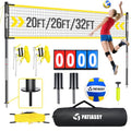 Patiassy Black and Yellow Portable Volleyball Net Set, Adjustable 20-32FT & Height, Anti-Sag Design