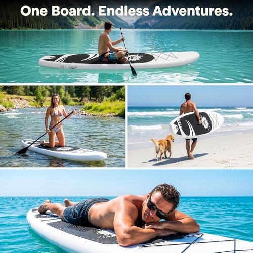 Inflatable Stand Up Paddle Board with Premium Accessories - Black Updated Version, 10'6" Wide Stable Design, 350 lbs Capacity