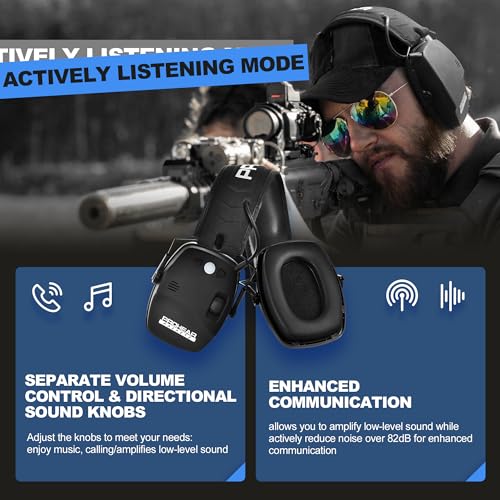 Bluetooth Rechargeable Ear Protection Earmuffs for Shooting - Black Slim Hearing Protector