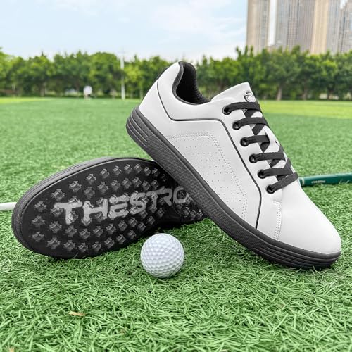 Men's Golf Shoes Non Slip Casual Lightweight Sneakers - White Black 11.5