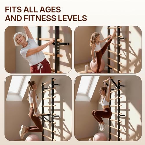 Swedish Ladder with Bars - Wooden Stall Bar for Body Stretching & Strength Training