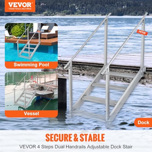 New 4-Step Aluminum Dock Ladder with Handrails - Adjustable Marine Pool & Lake Steps