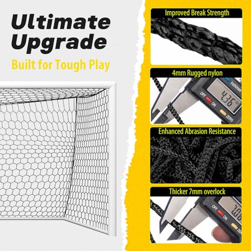 DDVLG Black 24x8FT Soccer Goal Replacement Net - 4mm Nylon, All-Weather, Heavy Duty, 8' Depth, Model: Regular