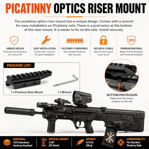Black 360 Tactical Full Size Red Dot Riser Mount for Rails - 2.26 Inch Height
