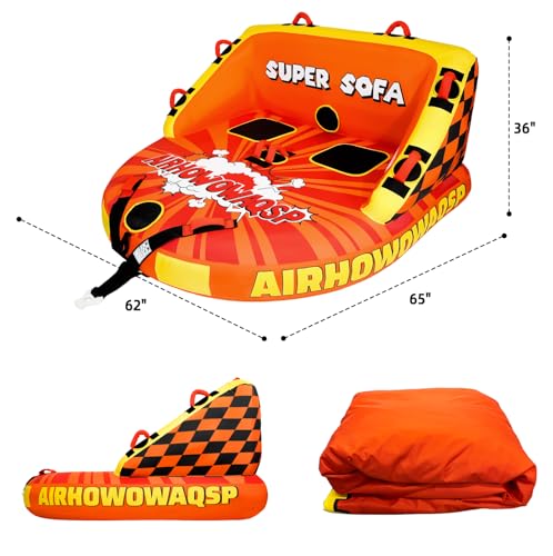 Inflatable Towable Tube for Boating 1-2 Person Heavy-Duty Water Tube with Front & Back Tow Points