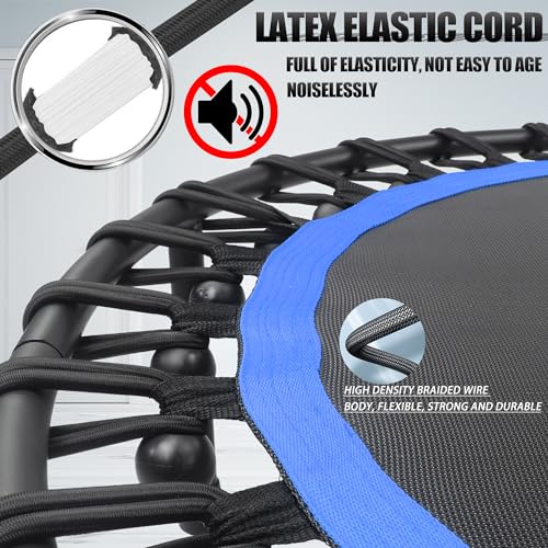 Blue 40-Inch Silent Mini Trampoline with Adjustable Handle Bar for Adults Fitness
