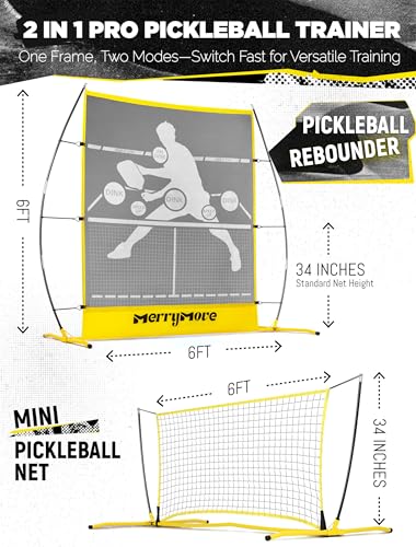 MerryMove Yellow 6FT Portable Pickleball Net & Rebounder Practice Set