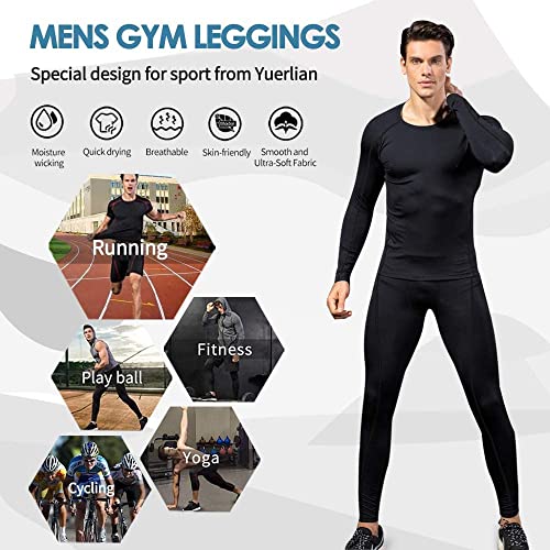 Men's Compression Pants Leggings - Cool Dry Baselayer Tights Large Black