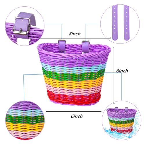 Rainbow Kids Handlebar Bicycle Basket Set with Necklace Bell Streamers and Stickers
