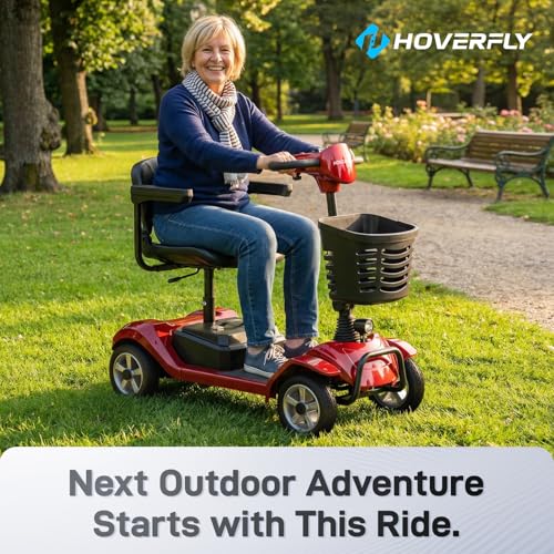 Hoverfly T4 4-Wheel Mobility Scooter for Seniors Adults - Red, 12.4 Mile Range