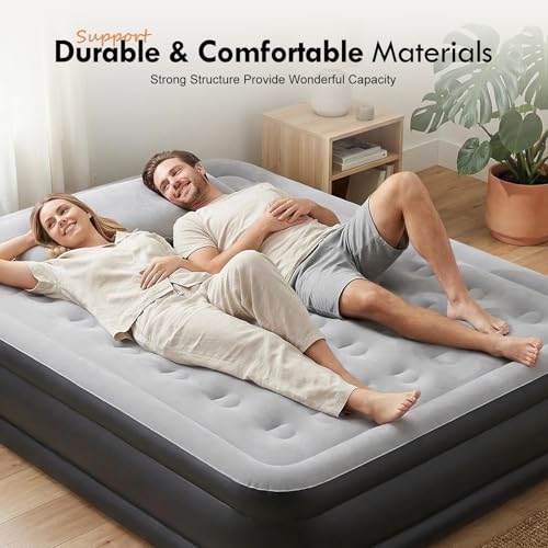 DIMAR GARDEN King Size Inflatable Air Mattress with Built-in Pump, 18.5" Blow Up Bed for Home
