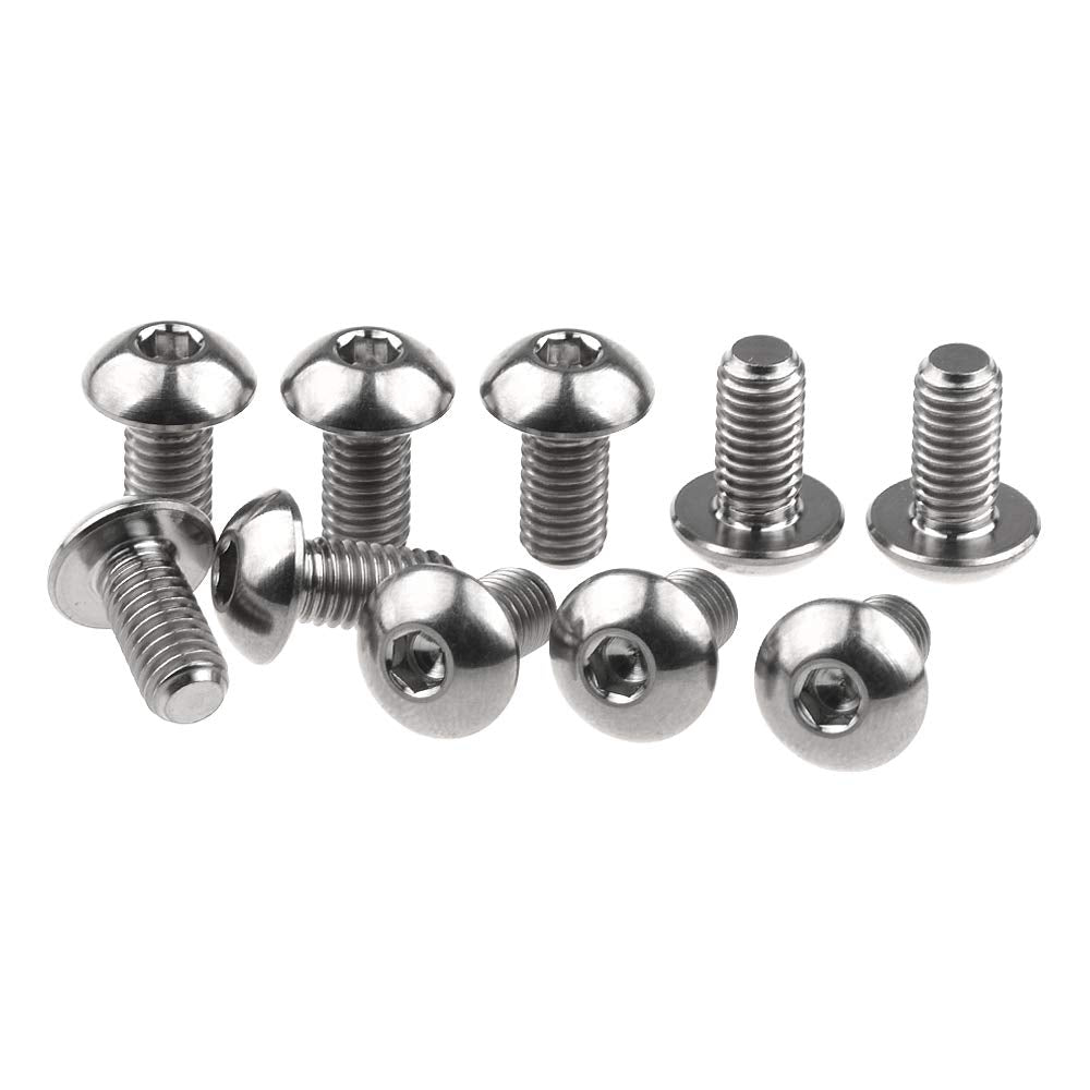 Wanyifa Titanium Ti Water Bottle Cage M5x8 10 12 15mm Bolt Button Head Allen Key Screws Pack of 10 (Silver, M5x10mm)