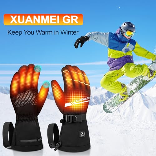 Rechargeable Heated Gloves for Men Women Black Large Waterproof Outdoor Winter